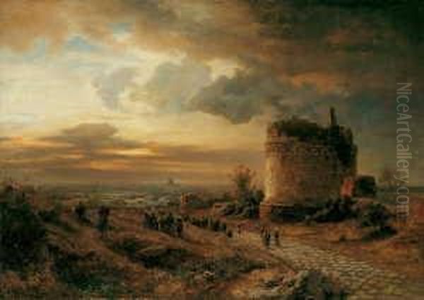 Blick Von Dem Grabmal Der Cecilia
 Metella Auf Rom. Oil Painting by Oswald Achenbach