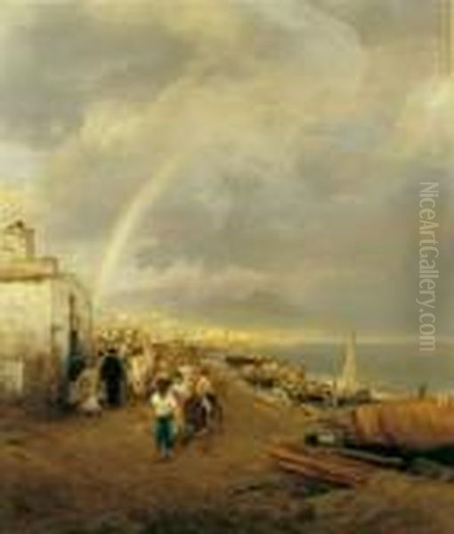 Abziehendes Gewitter Und Ein 
Regenbogen Uber Dem Golf Von Neapel. Signiert Unten Rechts: Osw. 
Achenbach. Ol Auf Leinwand. H 129; B 110 Cm. Provenienz: Privatsammlung,
 Hannover. Moglicherweise Identisch Mit Dem Bei Boetticher, Malerwerke 
Des 19. Ja Oil Painting by Oswald Achenbach