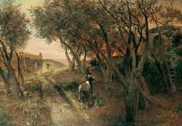 In Der Umgebung Von Castel 
Gandolfo. Signiert Und Datiert Unten Rechts: Osw. Achenbach 1887. Ol Auf
 Leinwand. H 81; B 116 Cm. Oil Painting by Oswald Achenbach