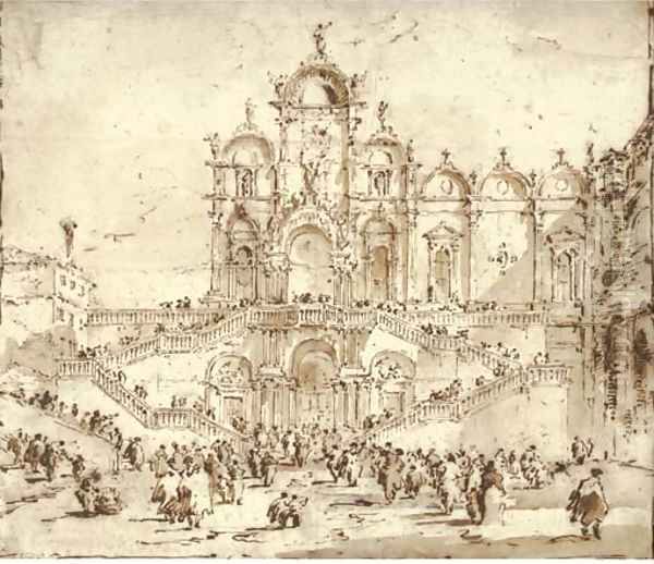 The Scuola di San Marco, Venice, with the temporary platform erected for the Benediction of Pope Pius VI on 19 May 1782 Oil Painting by Francesco Guardi