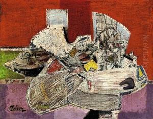 Abstract Composition (red And Lilac) Oil Painting by Jankel Adler