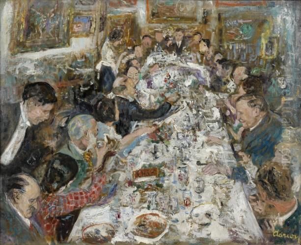 Diner De Peintres Et Leurs Marchands Chez Monsieur Et Madame Paul Petrides Oil Painting by Lucien Adrion