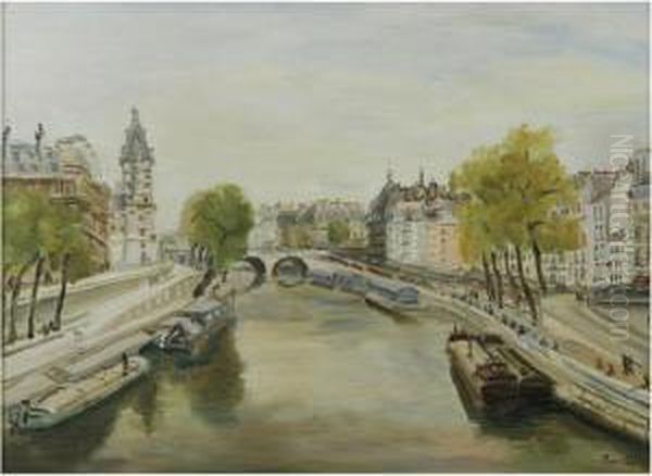 Paris, Les Quais Oil Painting by Lucien Adrion