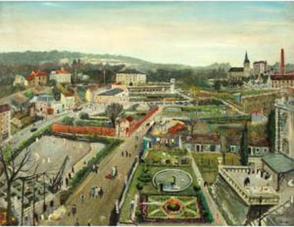 Vue De Saint Cloud Oil Painting by Lucien Adrion