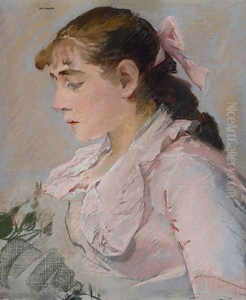 La femme en rose (Jeanne Gonzales) Oil Painting by Eva Gonzales