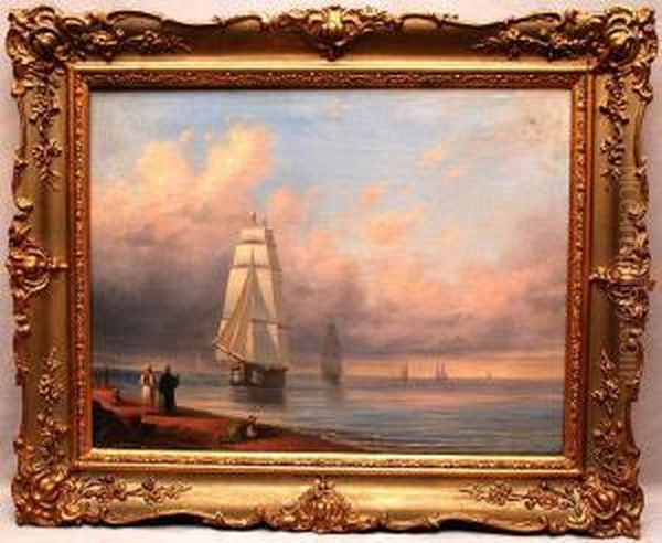 Sailboat With Men On Shore, 
Some Restorations Oil Painting by Ivan Konstantinovich Aivazovsky