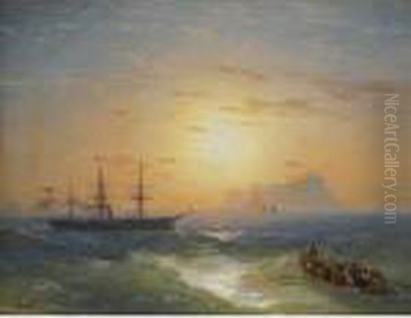 Shipping Off Ischia Oil Painting by Ivan Konstantinovich Aivazovsky