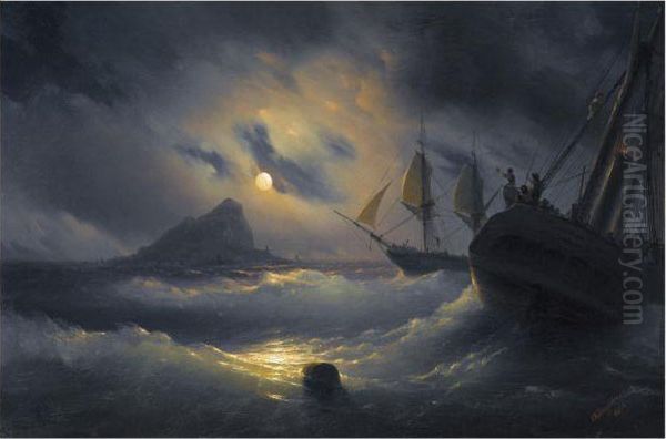 Gibraltar By Night Oil Painting by Ivan Konstantinovich Aivazovsky