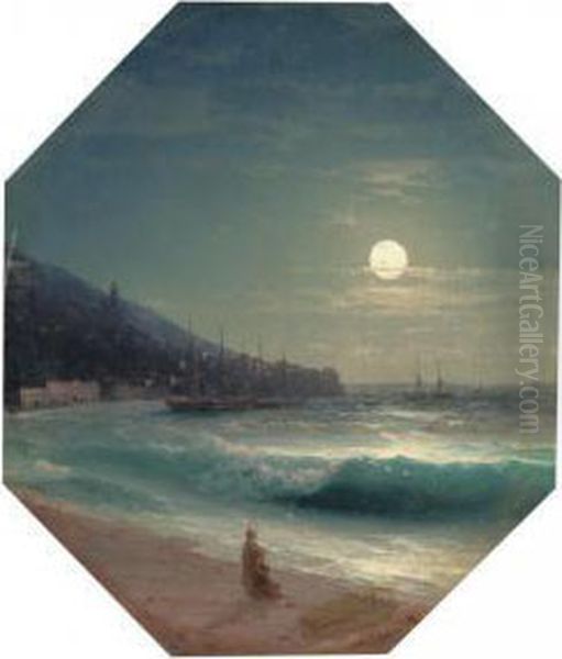 Moonlit Shore Oil Painting by Ivan Konstantinovich Aivazovsky