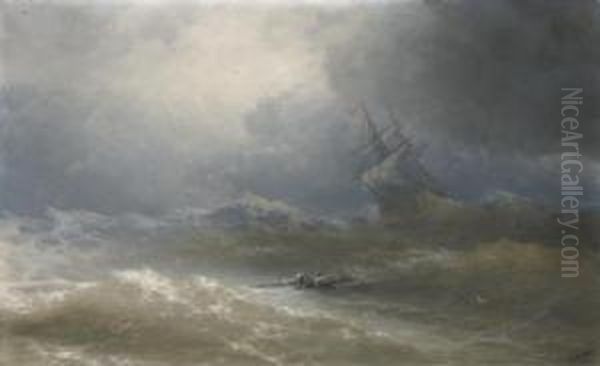 Survivors In A Stormy Sea Oil Painting by Ivan Konstantinovich Aivazovsky