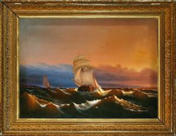 A Marine With A Cof And Other 
Sailing Ships By Sunset, Presumeably In The Black Sea By The Crimean 
Coast Oil Painting by Ivan Konstantinovich Aivazovsky