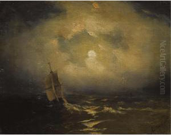 Shipping In The Moonlight Oil Painting by Ivan Konstantinovich Aivazovsky