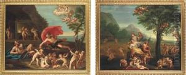 An Allegory Of Fire: Jupiter At 
The Forge Of Vulcan; And Anallegory Of Earth: Flora, Ceres, Berecinta 
And Bacchus Oil Painting by Francesco Albani