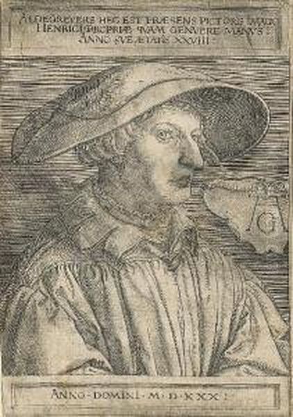 Self-portrait At The Age Of 28 (b., Holl. 188) Oil Painting by Heinrich Aldegrever