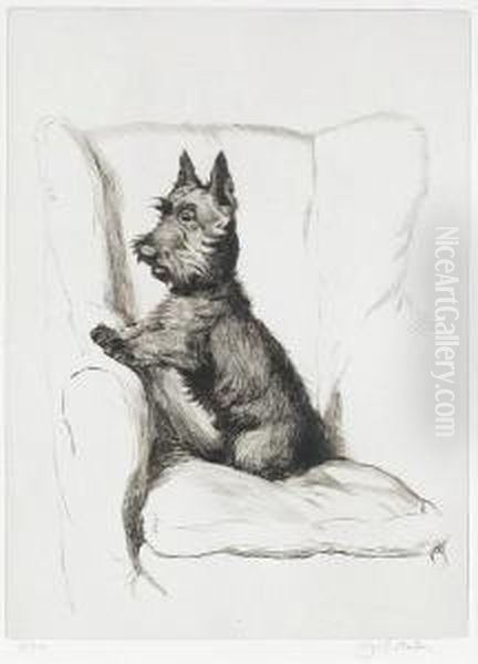 A Scottish Terrier In An Armchair Oil Painting by Cecil Charles Aldin