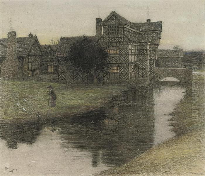 Moreton Old Hall Oil Painting by Cecil Charles Aldin