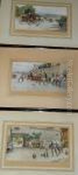 The Pickwickians Nearing 
Rochester; The Bell At Stilton; The White Hart At Hook; The Bull At 
Dartford; The Angel Hotel; The Talbot At Ripley Oil Painting by Cecil Charles Aldin