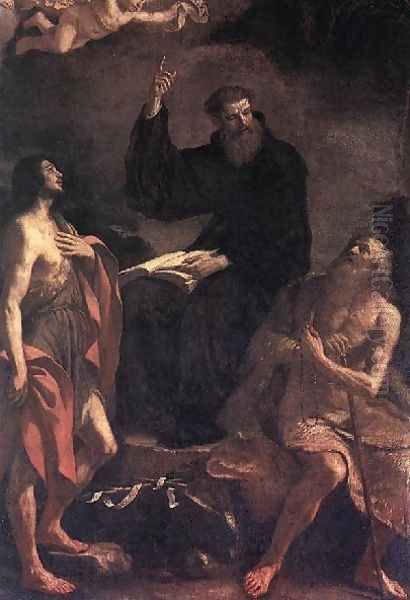 St Augustine St John The Baptist And St Paul The Hermit Oil Painting by Giovanni Francesco Barbieri
