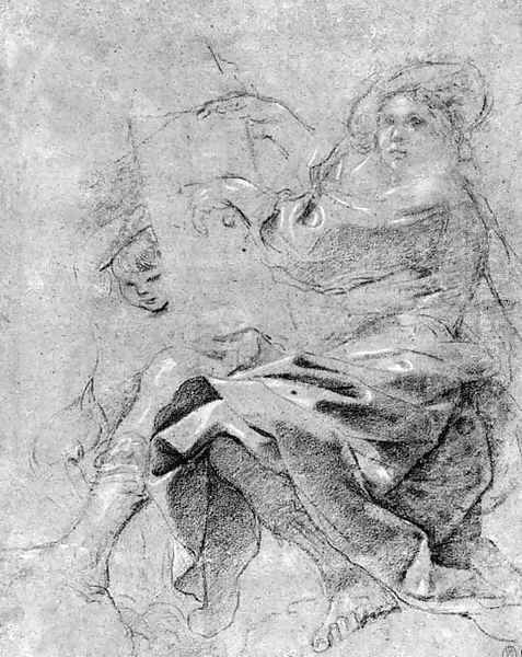 Ezekiel Holding A Tablet Supported By A Putto Oil Painting by Giovanni Francesco Barbieri