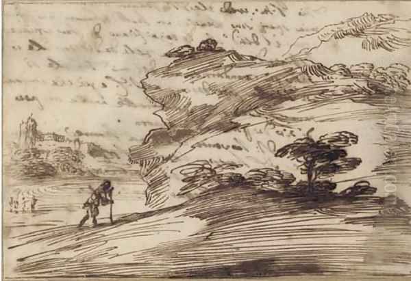 A traveller in an extensive landscape Oil Painting by Giovanni Francesco Barbieri