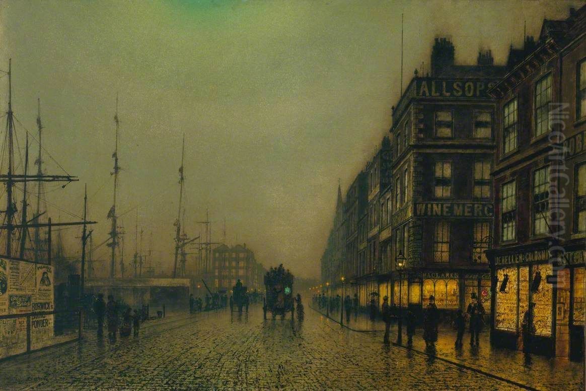 Liverpool Quay by Moonlight Oil Painting by John Atkinson Grimshaw