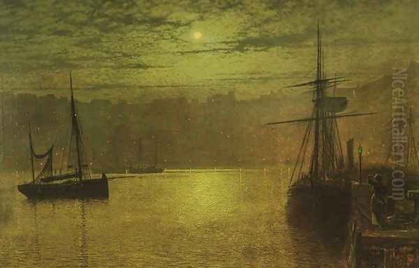 Lights in the Harbour Oil Painting by John Atkinson Grimshaw