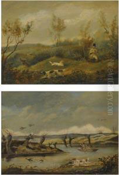 Out Shooting: Duck Flighting, 
Shooting Over Pointers, Walked Upwoodcock, And Pheasant Shooting Oil Painting by Henry Thomas Alken