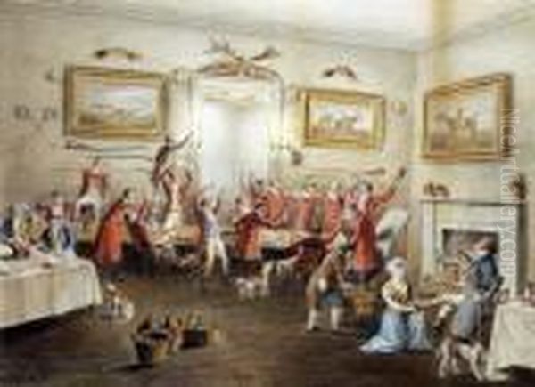 A Set Of Six, The Meet, Catching
 The Scent, The Chase, Whichway,the Kill And The Hunt Breakfast Oil Painting by Henry Thomas Alken
