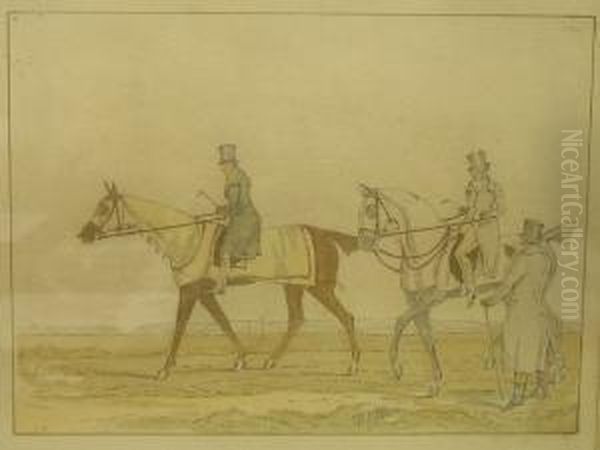 Gentlemen And Horses, Pencil& Watercolour Oil Painting by Henry Thomas Alken