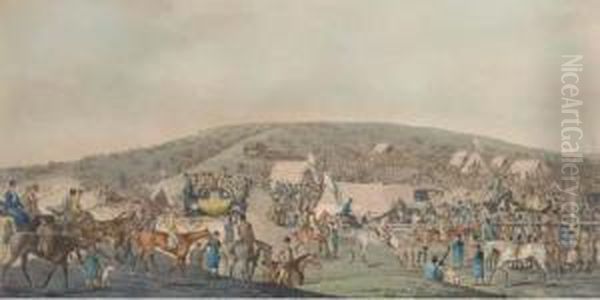 Epsom Races; Sam Beating Lord 
Darlington's Grey; And Epsom Races;preparing To Start, By T. Sutherland Oil Painting by Henry Thomas Alken