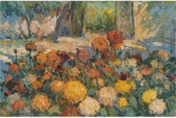 Flowers In A Park Oil Painting by Alexander Altmann