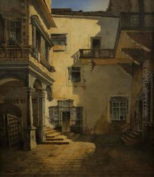Courtyard Of An Italian Villa Oil Painting by Alexander Altmann