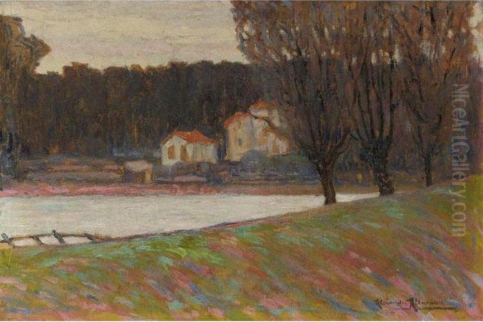 Autumn Trees On The Riverbank Oil Painting by Alexander Altmann