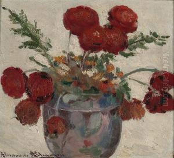 Still Life Of Red Flowers Oil Painting by Alexander Altmann