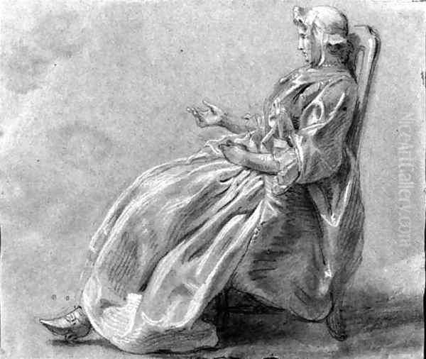 A seated woman in profile to the left Oil Painting by Hubert-Francois Gravelot