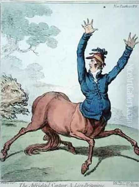 The Affrighted Centaur and the Lion Britanique Oil Painting by James Gillray