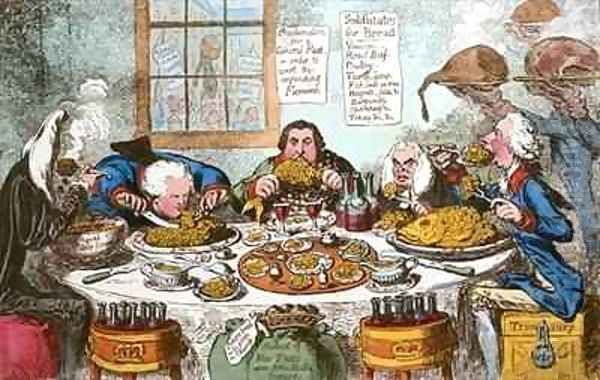 Substitutes for Bread or Right Honourables Saving the Loaves and Dividing the Fishes Oil Painting by James Gillray