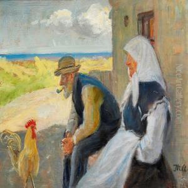 An Old Couple And A Cock, Skagen Oil Painting by Michael Ancher