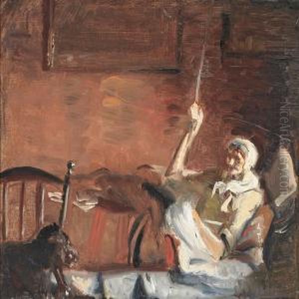 Ole Eriksens Kone I Sengen Oil Painting by Michael Ancher