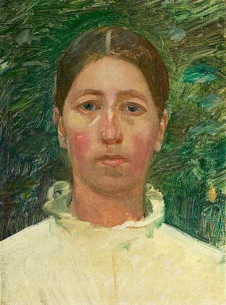 Portrait Of Anna Ancher In The Garden. Unsigned Oil Painting by Michael Ancher