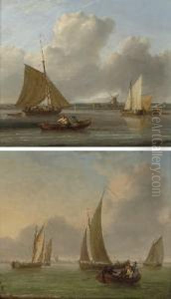 Traffic On The Thames, Down 
River From Greenwich Hospital; And Barges On The Thames, With A 
Passenger Ferry Heading For The Foreshore Oil Painting by William Anderson