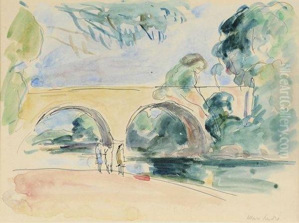 Trois Personnages Au Pied D'un Pont Oil Painting by Albert Andre