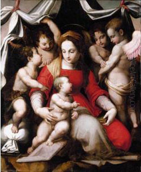 Madonna Of Humility With The 
Infant St. John The Baptist And Three Angels ('the Corsini Madonna') Oil Painting by Andrea Del Sarto