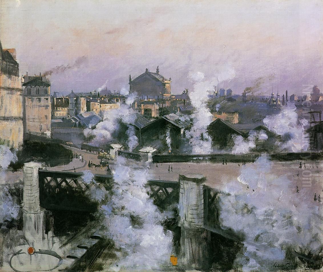 The Pont de l'Europe and Gare Saint-Lazare Oil Painting by Norbert Goeneutte
