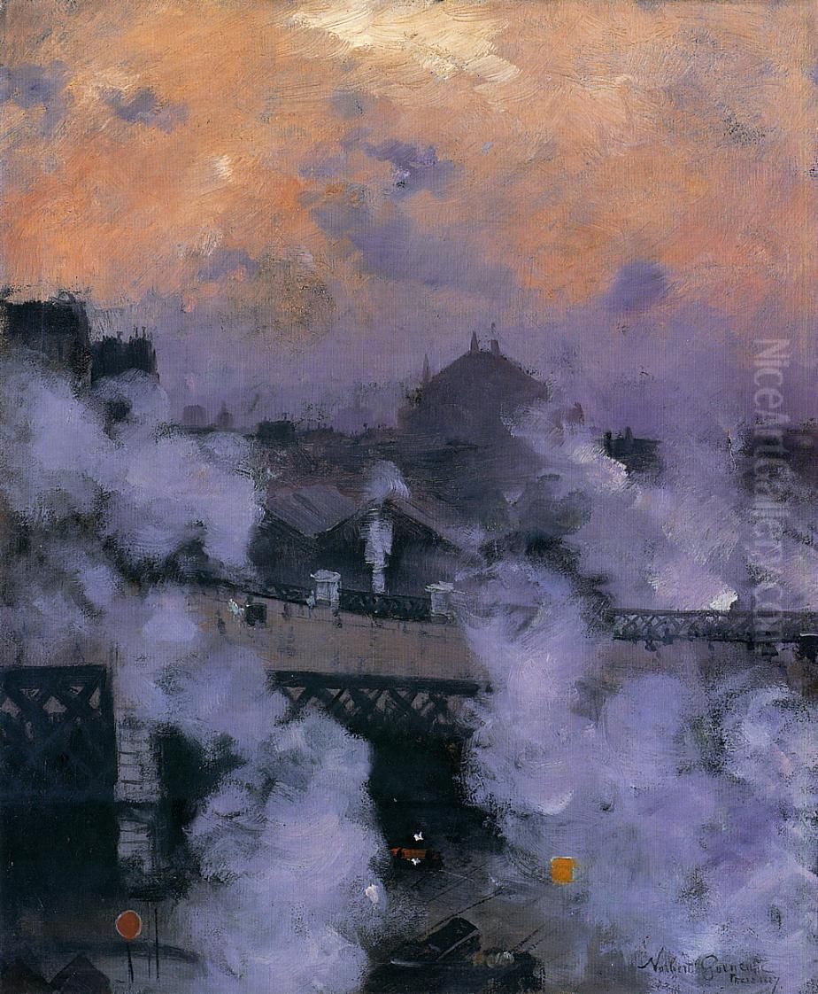The Pont de l'Europe at Night Oil Painting by Norbert Goeneutte