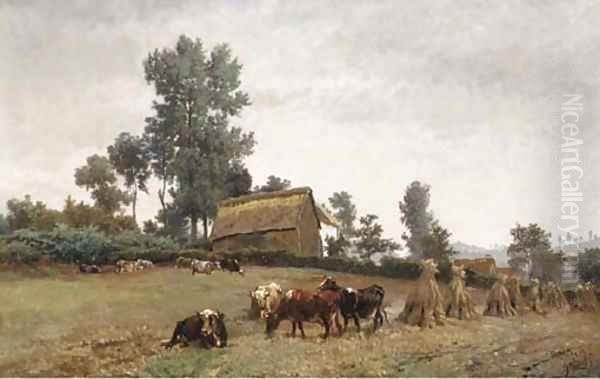 Cows in a summer meadow Oil Painting by Paul Joseph Constantine Gabriel