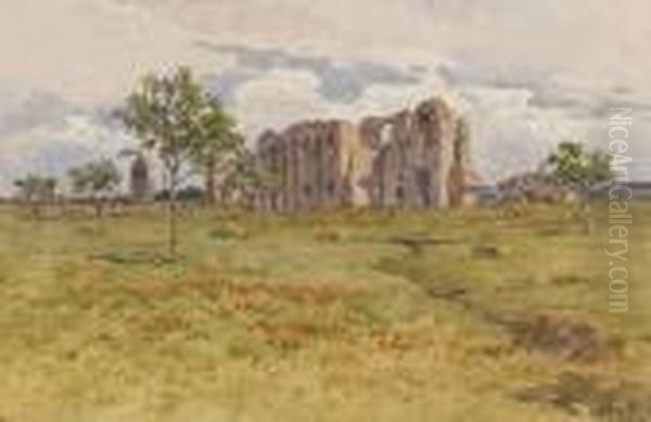 Roma, Primavera Nella Campagna Con Antico Acquedotto Oil Painting by Filippo Anivitti