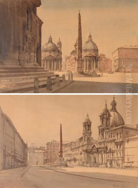 Piazza Navona,scorcio Di Piazza Del Popolo Oil Painting by Filippo Anivitti