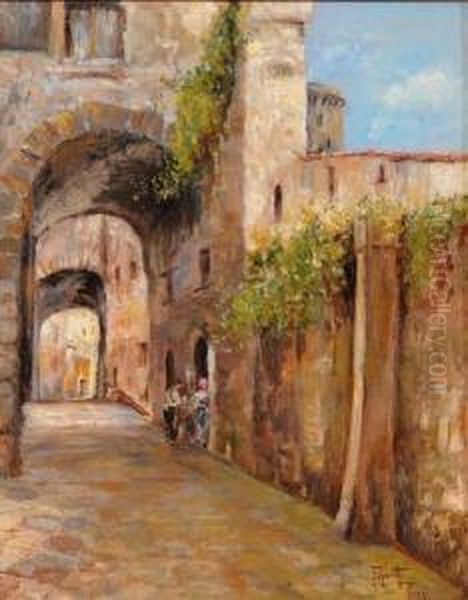 Scorcio Di Fiuggi Oil Painting by Filippo Anivitti