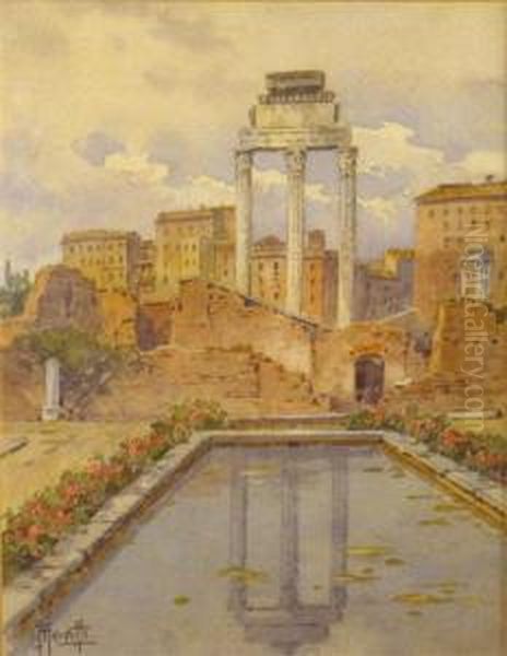 Reflecting Pool Oil Painting by Filippo Anivitti